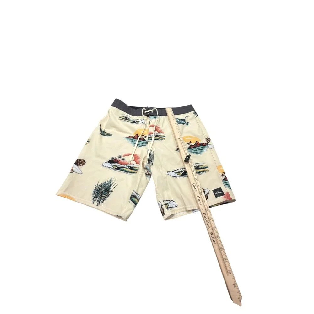 O'Neill Hyperfreak Board Shorts Mens 30 Cream Monkey Surf Tropical Stretch 18.5